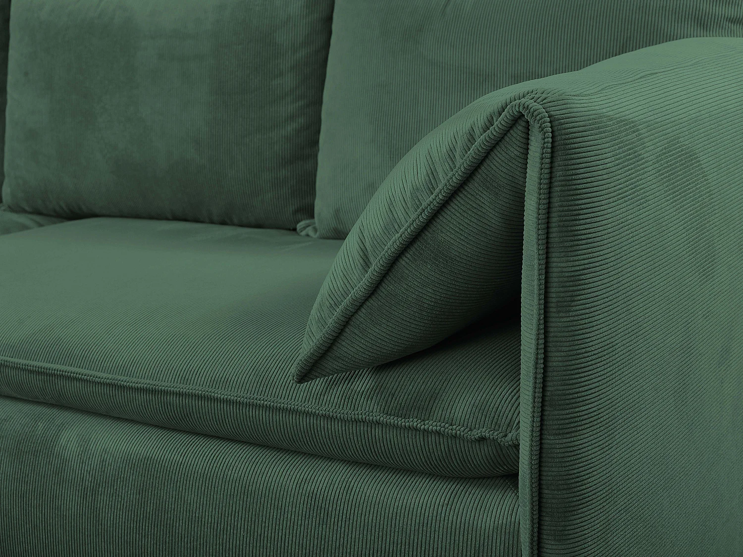 Grön vänstervänd bäddsoffa i finrandig manchestersammet TEODORA