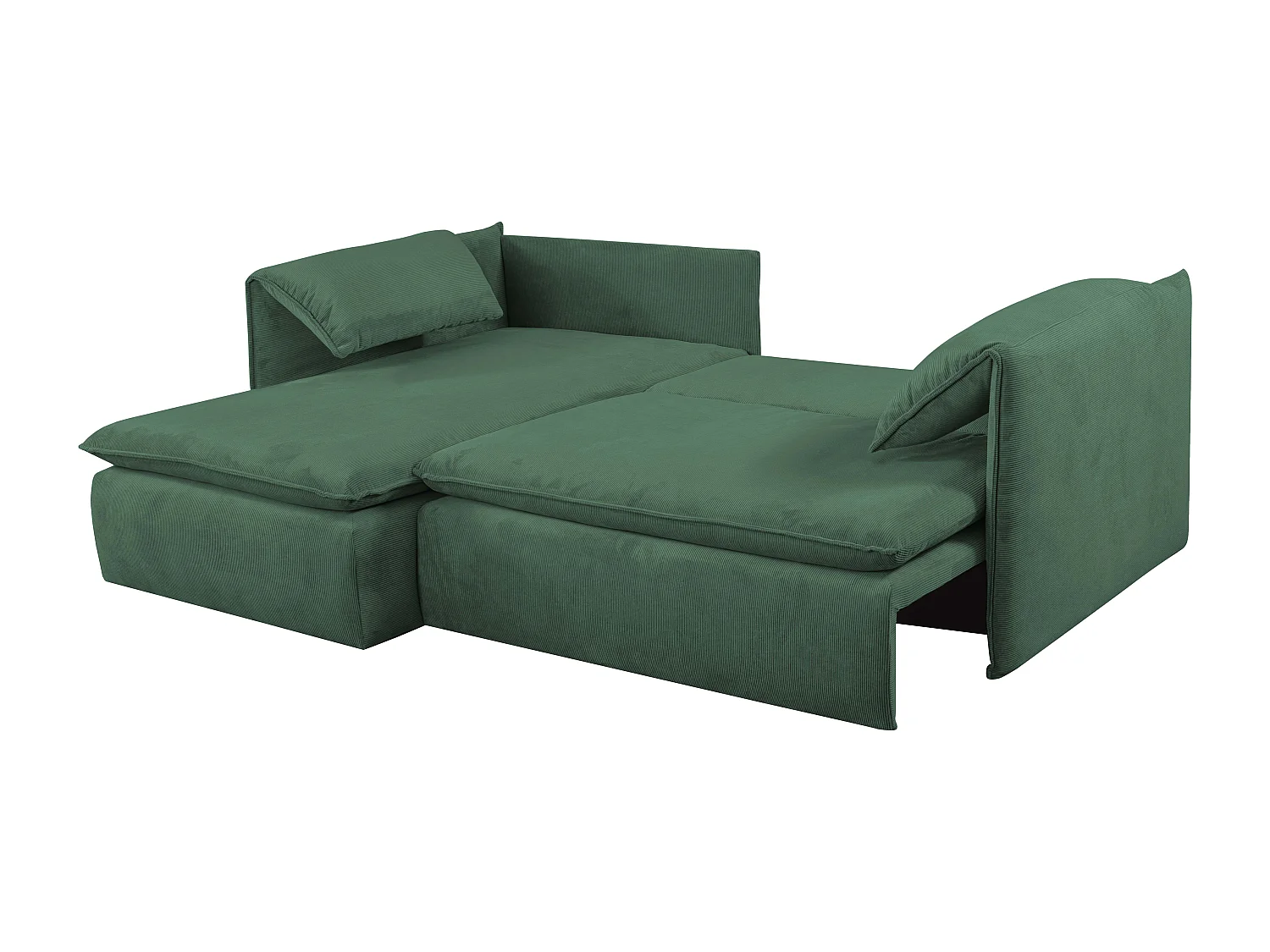 Grön vänstervänd bäddsoffa i finrandig manchestersammet TEODORA