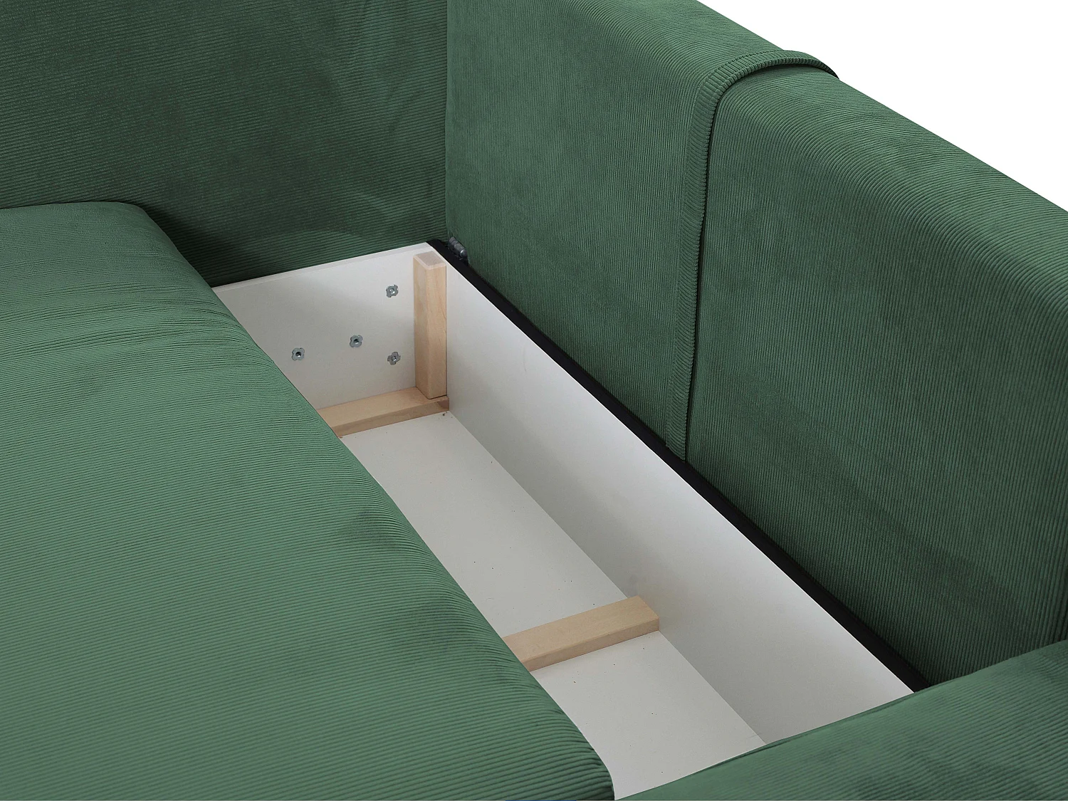 Grön vänstervänd bäddsoffa i finrandig manchestersammet TEODORA