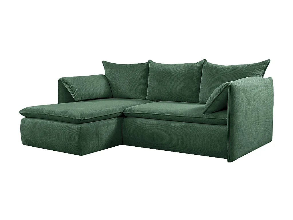 Grön vänstervänd bäddsoffa i finrandig manchestersammet TEODORA