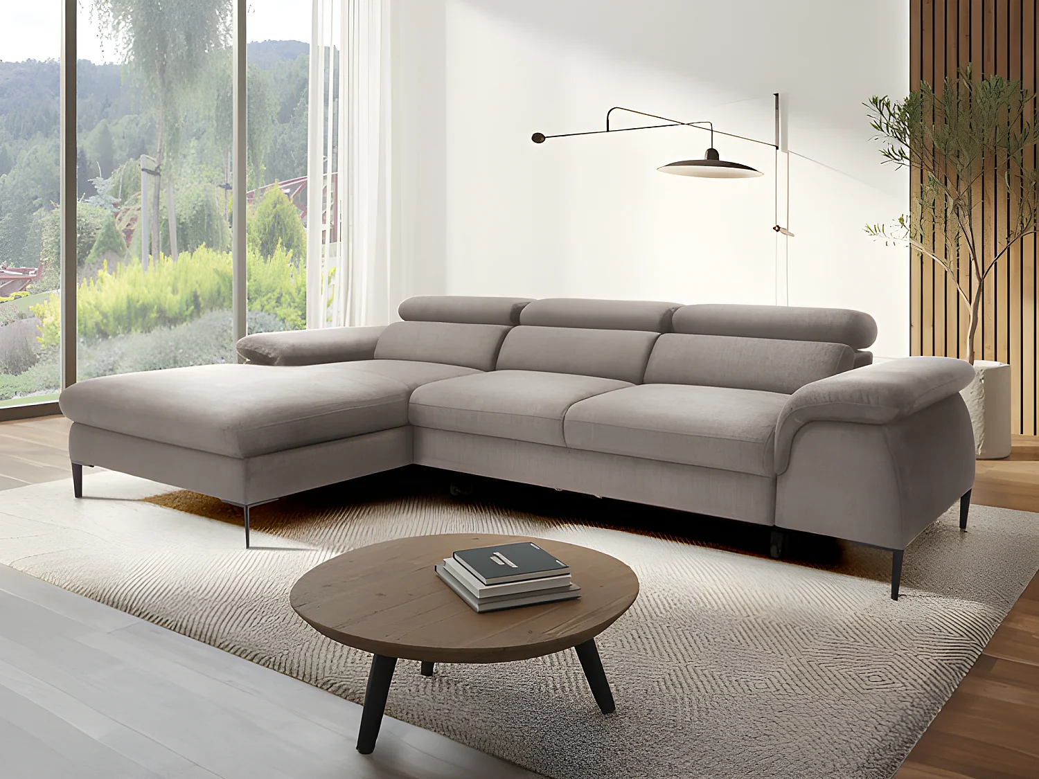 Ecksofa mit Schlaffunktion - Ecke links - Samt - Taupe - SEPINA von Pascal Morabito