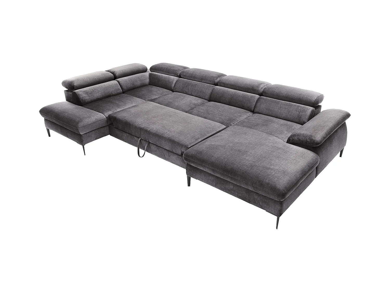 Grand canapé d'angle droit panoramique convertible en velours gris anthracite SEPINA de Pascal Morabito