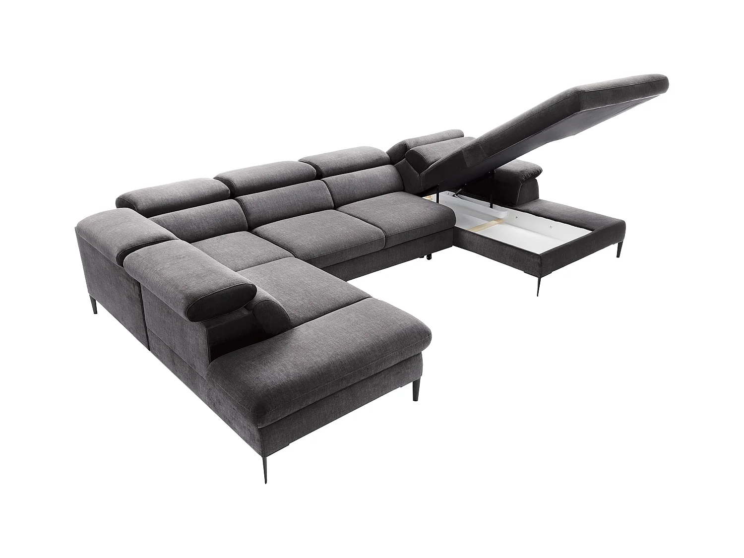 Grand canapé d'angle droit panoramique convertible en velours gris anthracite SEPINA de Pascal Morabito