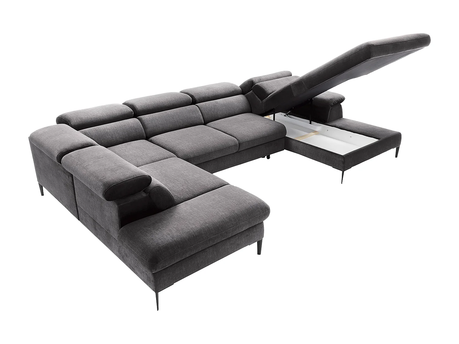 Grande sofá de canto direito panorâmico convertível veludo cinza-antracite - SEPINA de Pascal Morabito