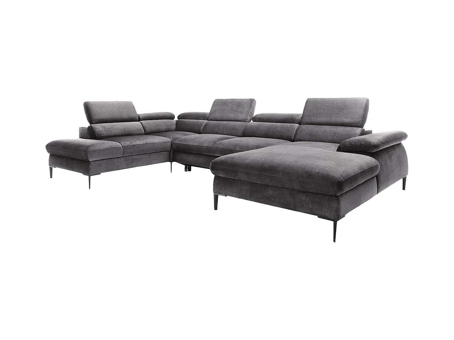 Stor hjørnesofa med konvertibel chaiselong i antracitgrå velour SEPINA fra Pascal Morabito