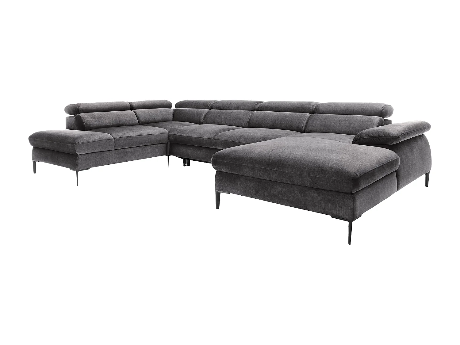 Grand canapé d'angle droit panoramique convertible en velours gris anthracite SEPINA de Pascal Morabito