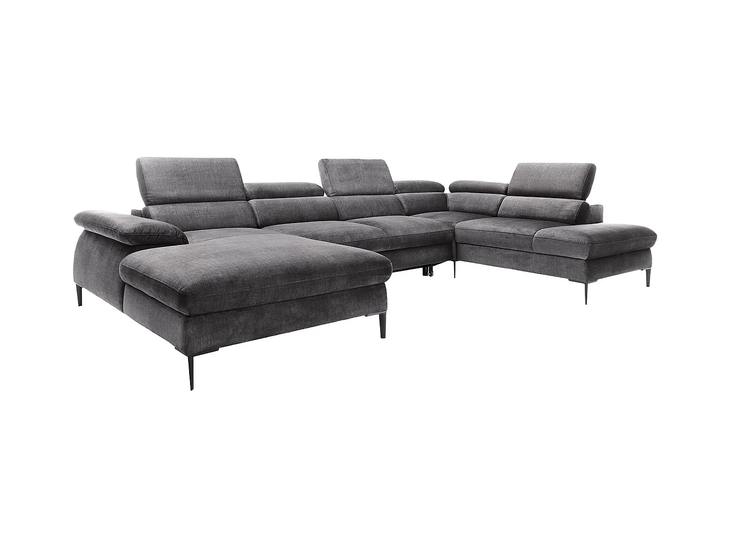 Grand canapé d'angle gauche panoramique convertible en velours gris anthracite SEPINA de Pascal Morabito