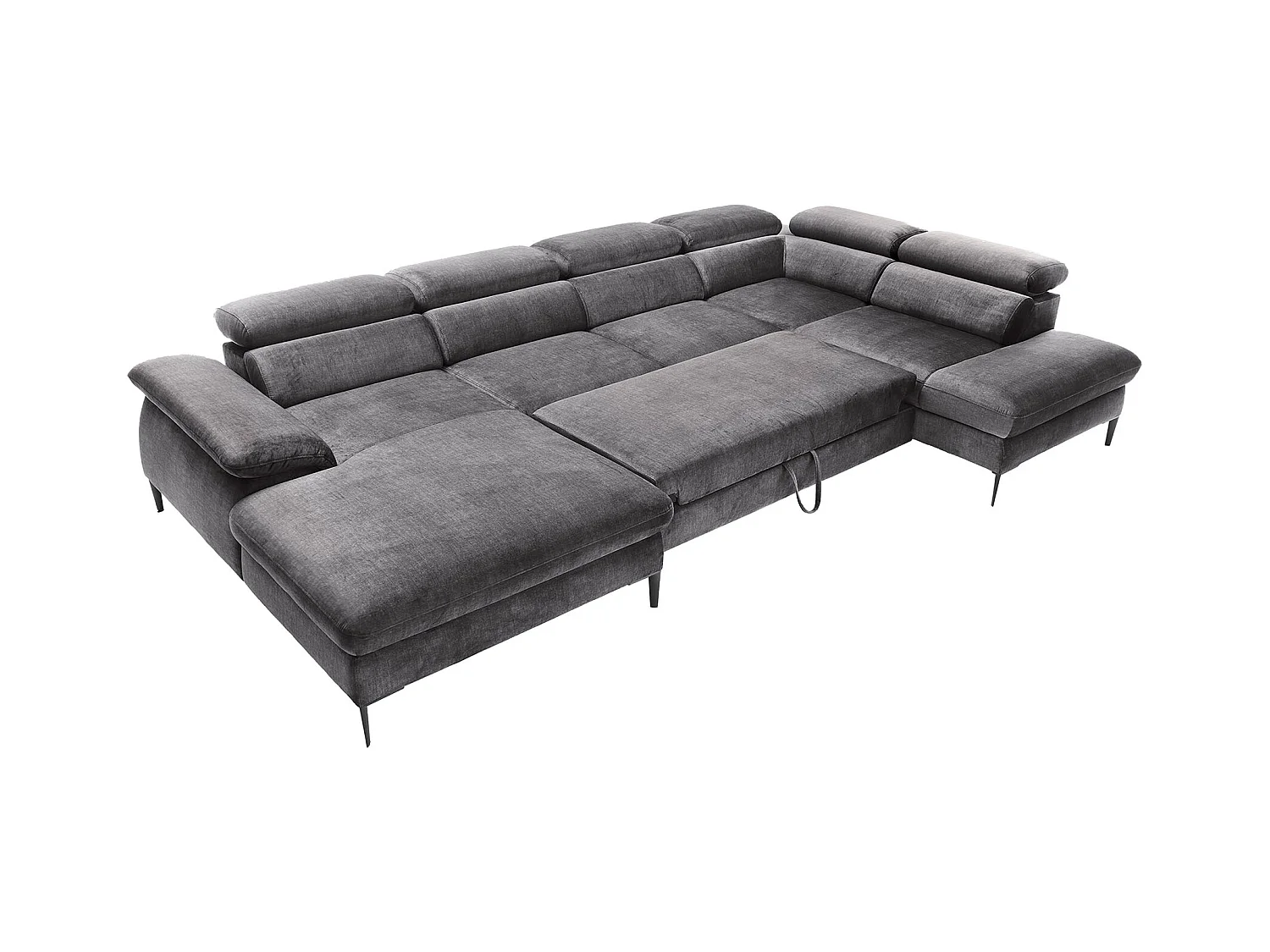 Stor venstre panoramasofaet i grå antracit velour SEPINA af Pascal Morabito med sovefunktion