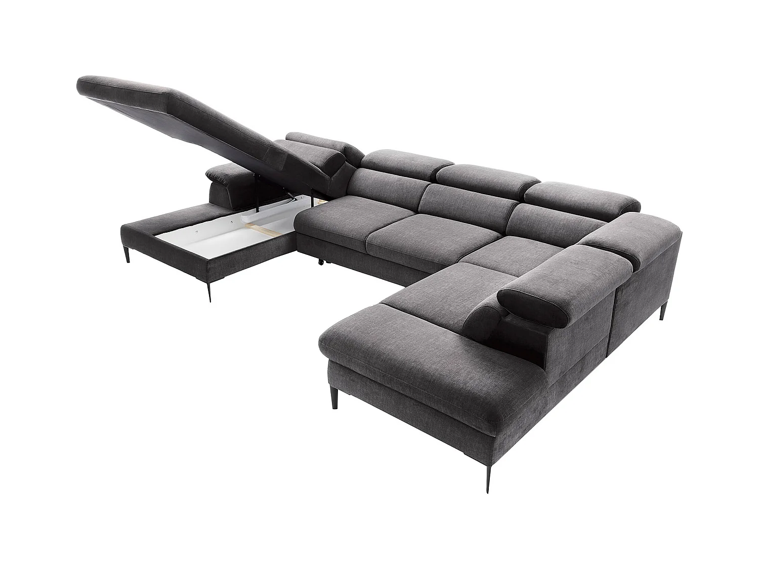 Stor venstre panoramasofaet i grå antracit velour SEPINA af Pascal Morabito med sovefunktion