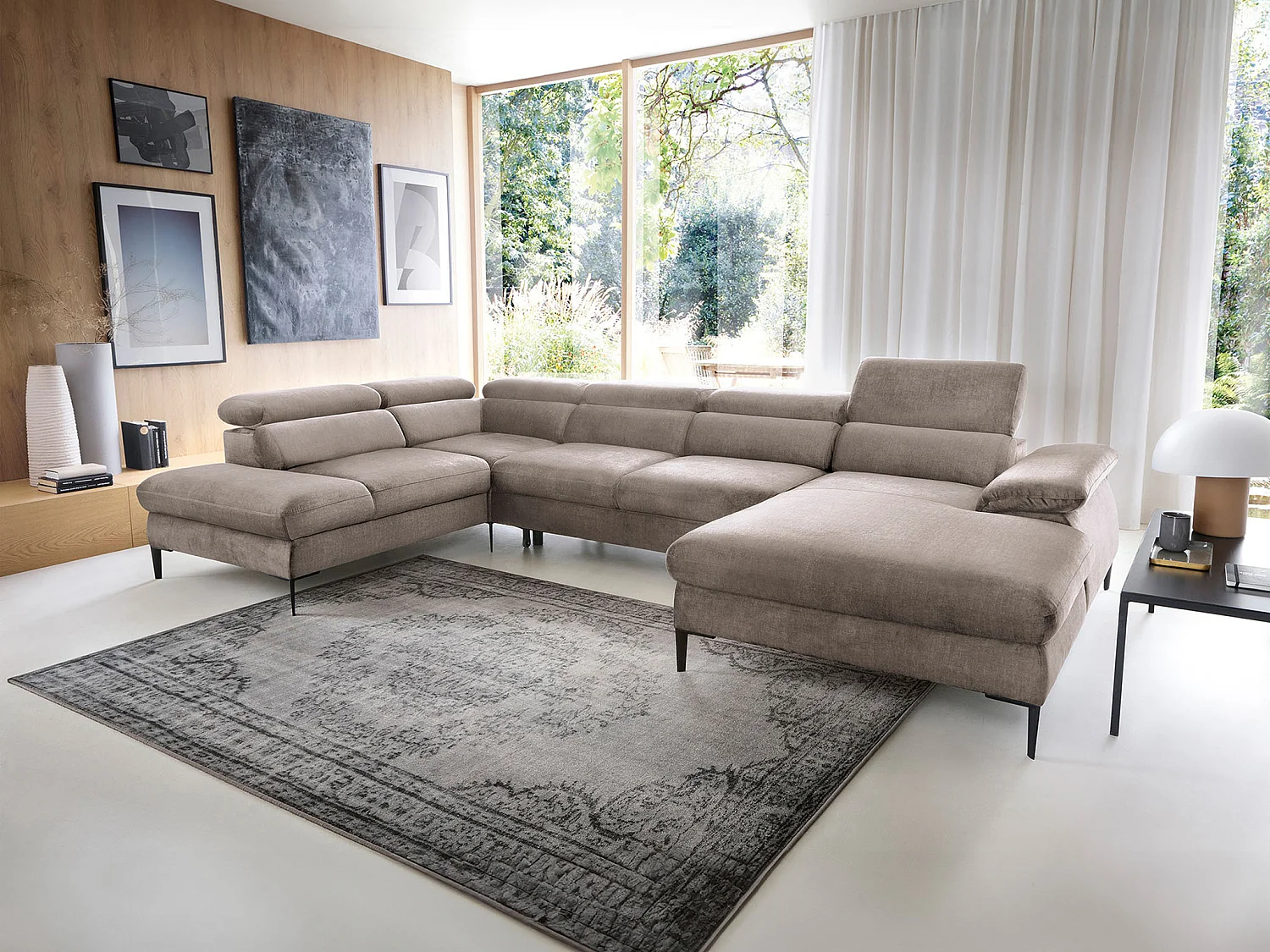 XXL hoekslaapbank met hoek rechts van bruin velours SEPINA van Pascal Morabito