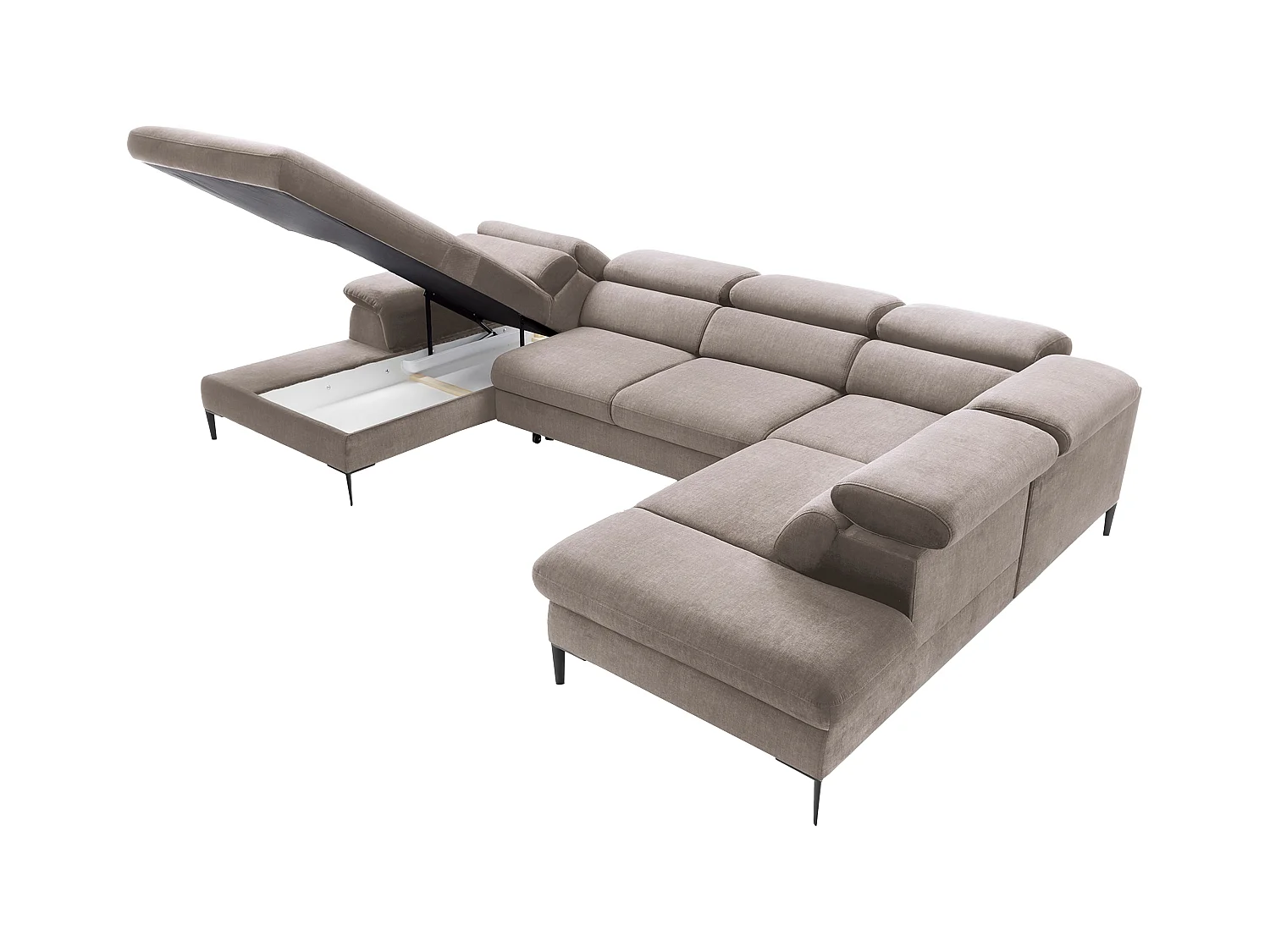 Gran sofá cama rinconera panorámico izquierdo de terciopelo marrón SEPINA de Pascal Morabito