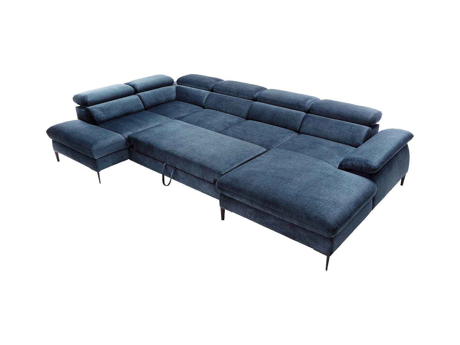 Grand canapé d'angle droit panoramique convertible en velours bleu nuit SEPINA de Pascal Morabito