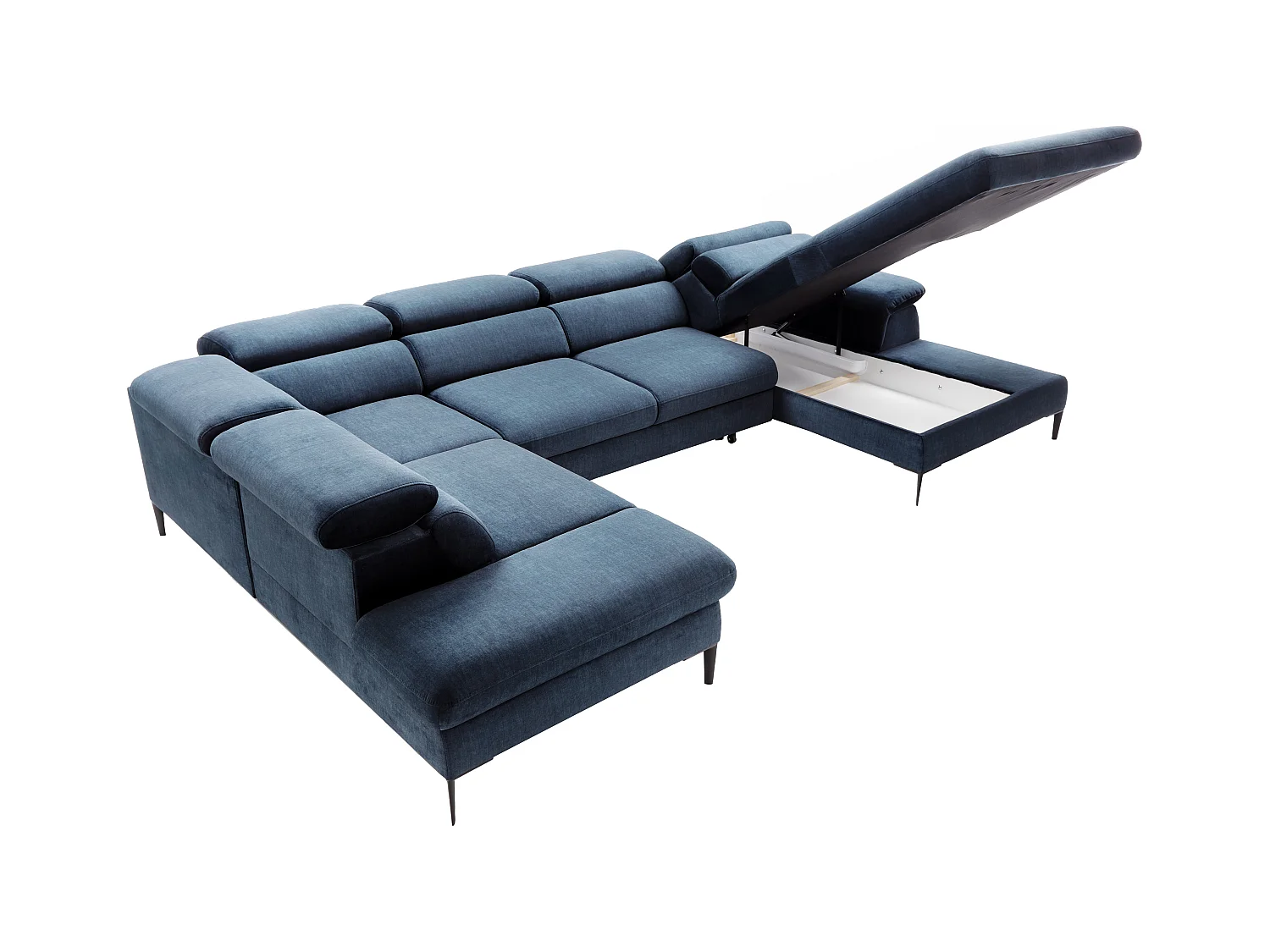 Grand canapé d'angle droit panoramique convertible en velours bleu nuit SEPINA de Pascal Morabito