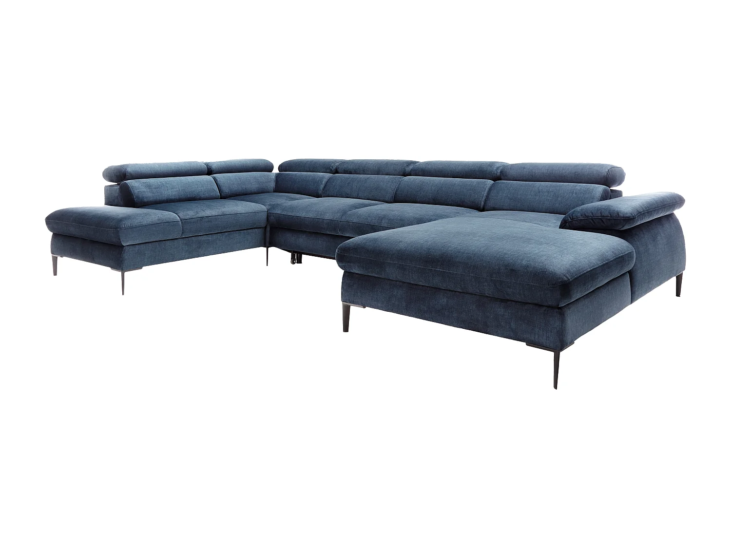 Grande sofá de canto direito panorâmico convertível veludo azul-escuro - SEPINA de Pascal Morabito