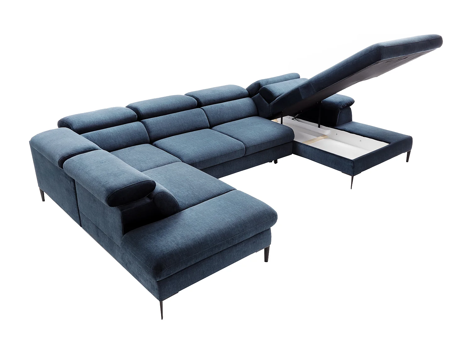 Grande sofá de canto direito panorâmico convertível veludo azul-escuro - SEPINA de Pascal Morabito