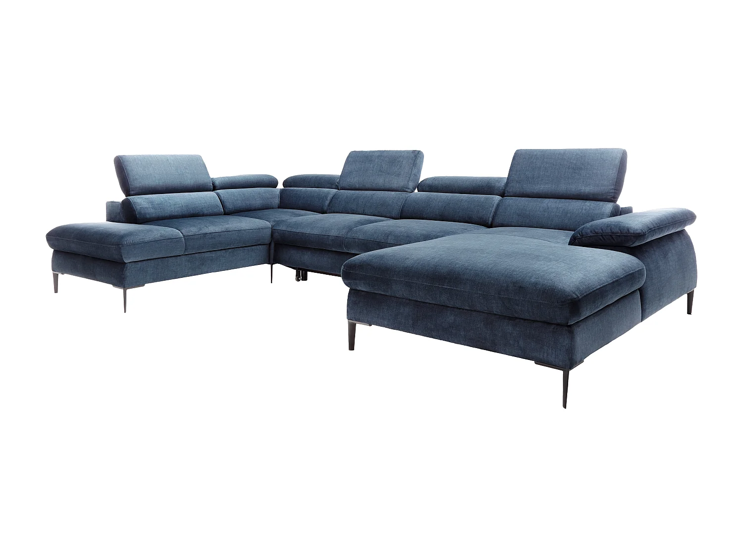 Grande sofá de canto direito panorâmico convertível veludo azul-escuro - SEPINA de Pascal Morabito