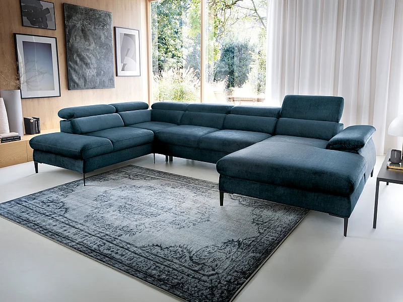 Stor højrepanorama-hjørnesofa, der kan omdannes til seng, i midnatsblå fløjl SEPINA af Pascal Morabito