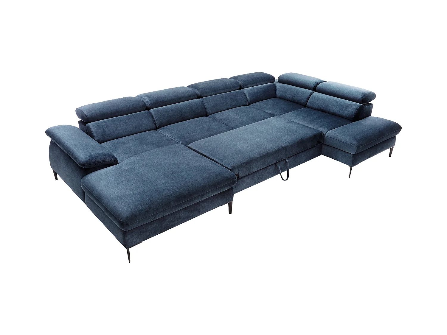 Stor venstre hjørnesofa panoramadesign i midnatsblå fløjlsmonterit SEPINA fra Pascal Morabito