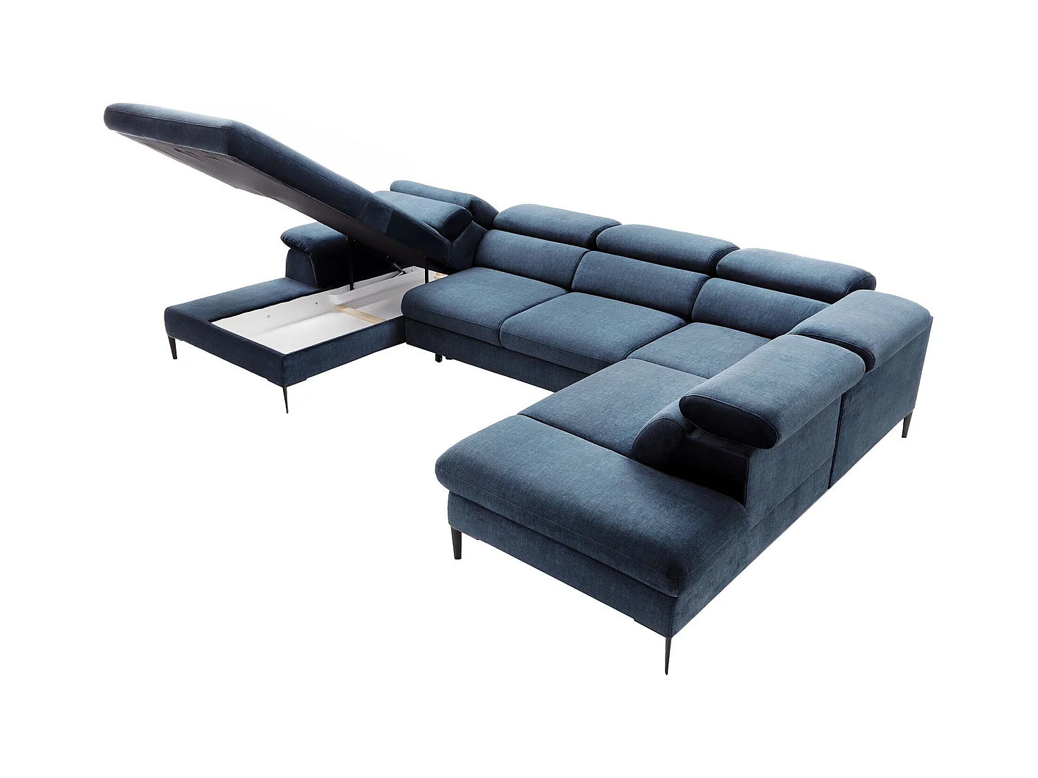 Stor venstre hjørnesofa panoramadesign i midnatsblå fløjlsmonterit SEPINA fra Pascal Morabito