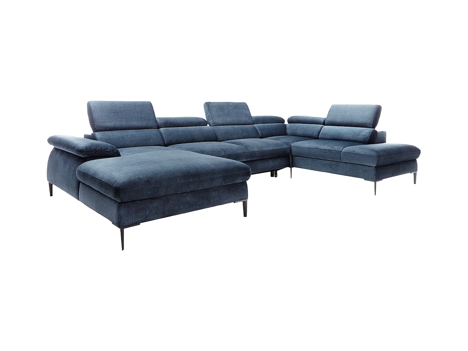 Stor venstre hjørnesofa panoramadesign i midnatsblå fløjlsmonterit SEPINA fra Pascal Morabito