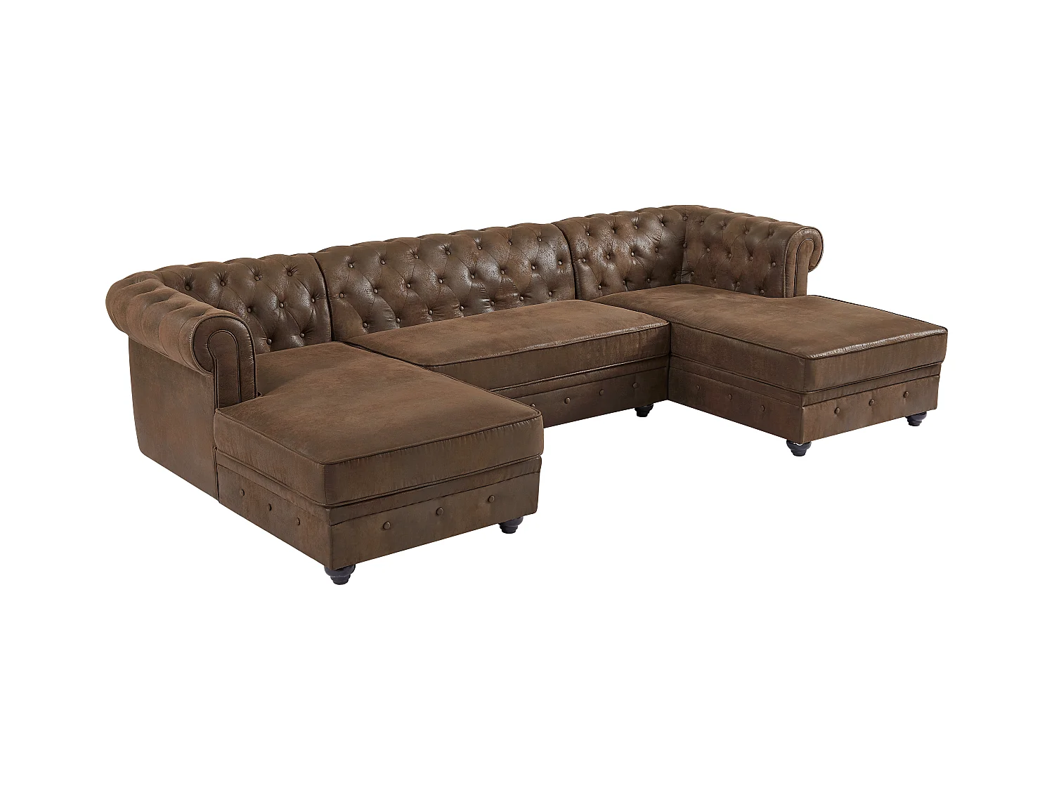 Brede hoekbank van microvezel met verouderd leereffect CHESTERFIELD