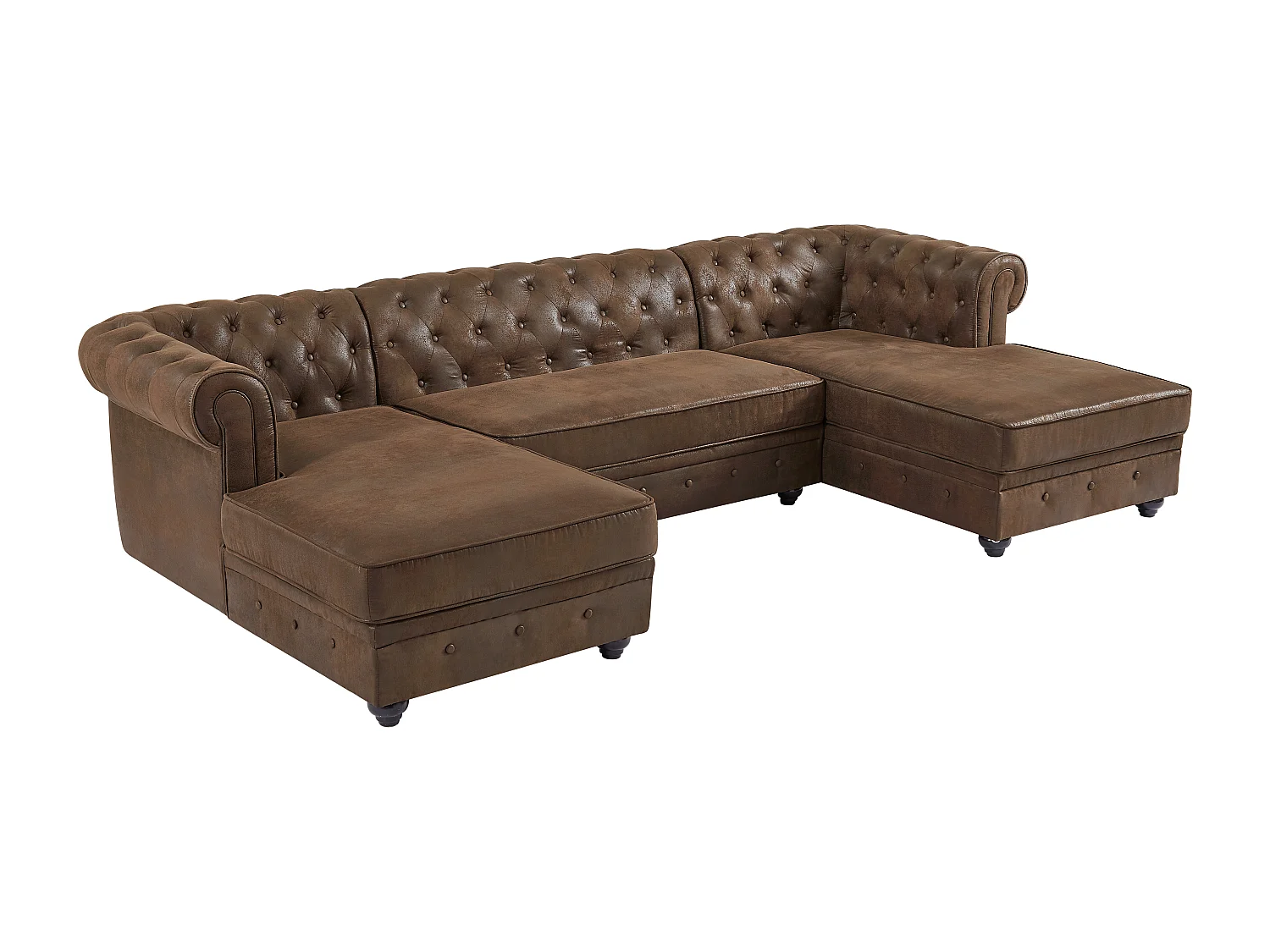 Canapé d'angle panoramique en microfibre aspect cuir vieilli CHESTERFIELD