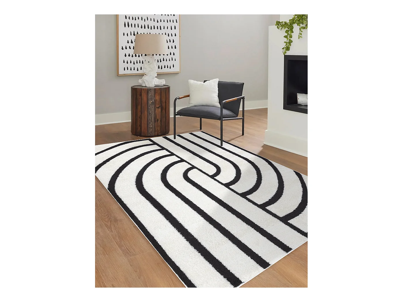 Tapis moderne MODE 8631 géométrique crème / noir 80x150 cm