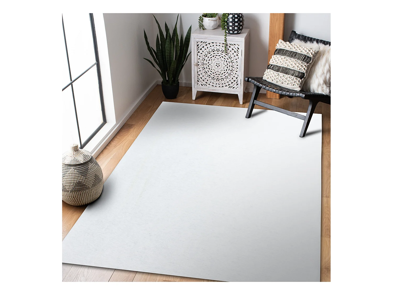 Tapis ANTIDÉRAPANT RUMBA 1950 couleur unique blanc  120x300 cm