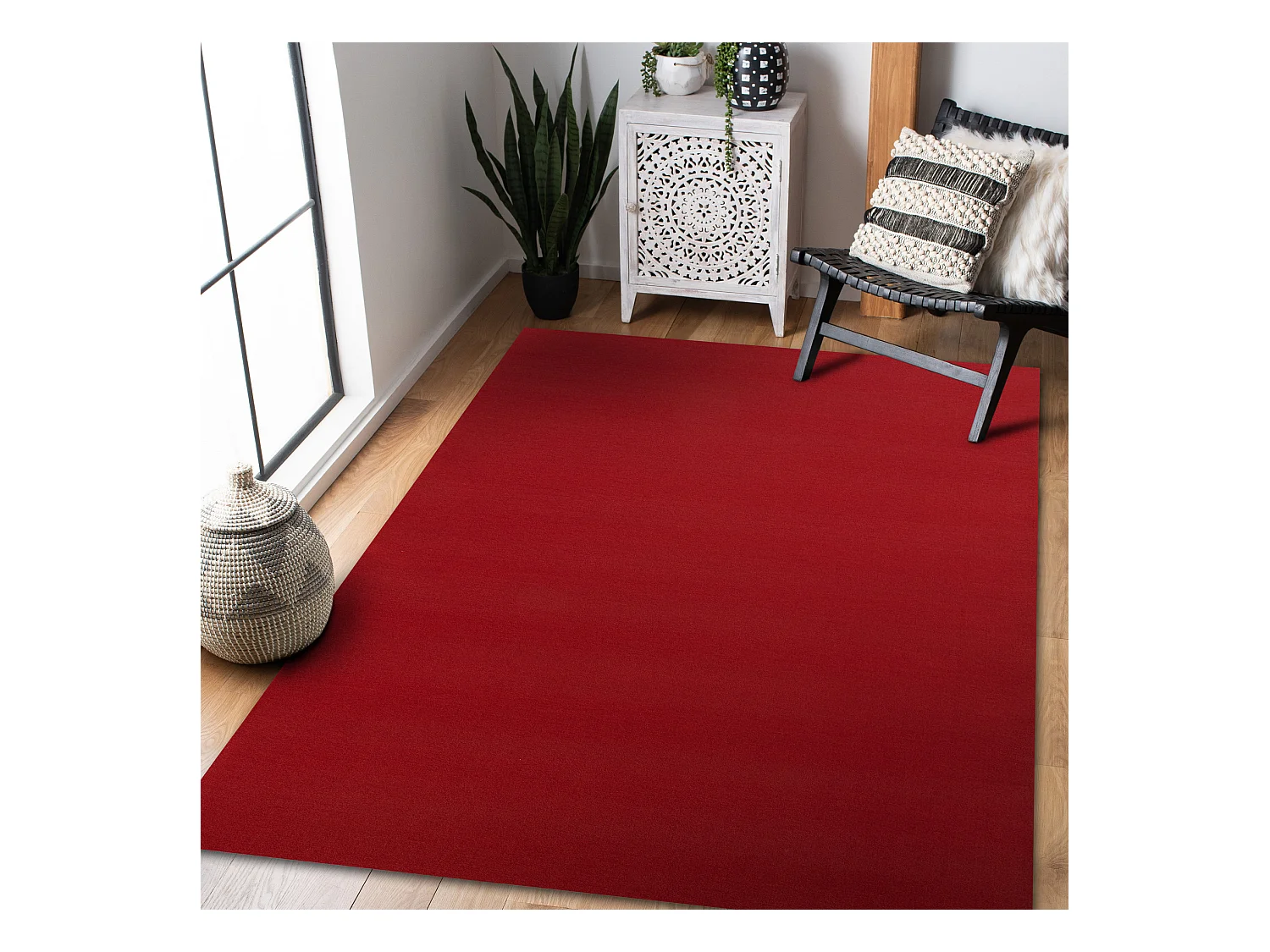 Tapis ANTIDÉRAPANT RUMBA 1974 couleur unique bordeaux, rouge 120x300 cm