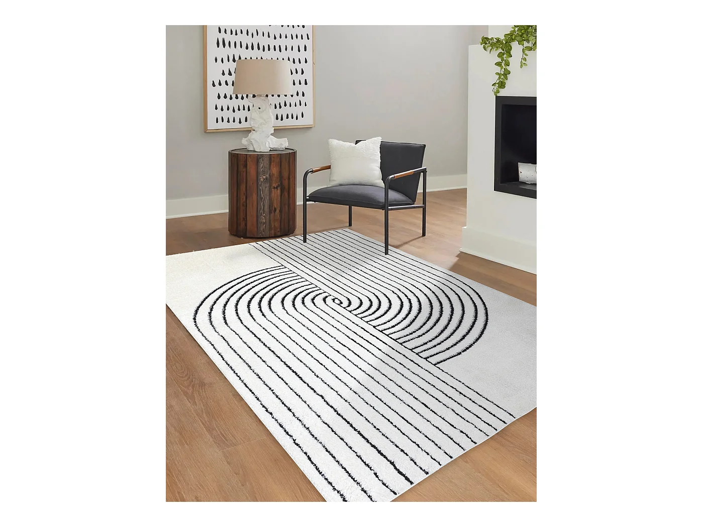 Tapis moderne MODE 8587 géométrique crème / noir 200x290 cm