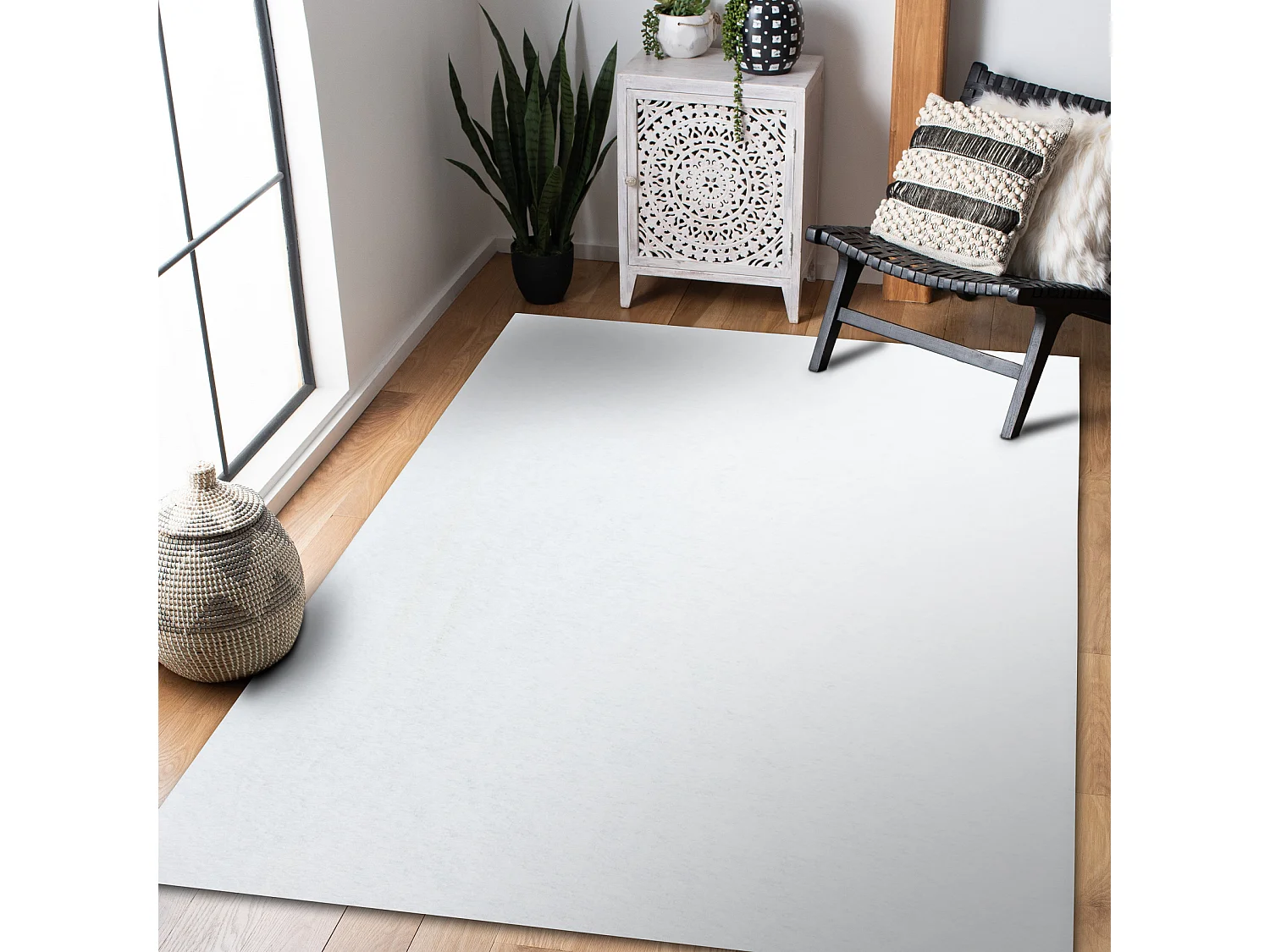Tapis ANTIDÉRAPANT RUMBA 1950 couleur unique blanc  80x150 cm