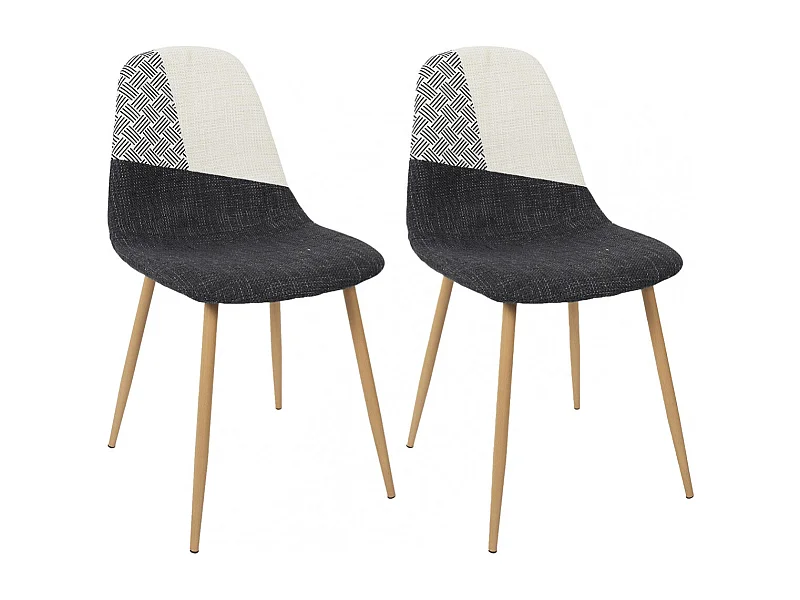FILLA - Lot de 2 Chaises Noires Blanches et Motif Strié