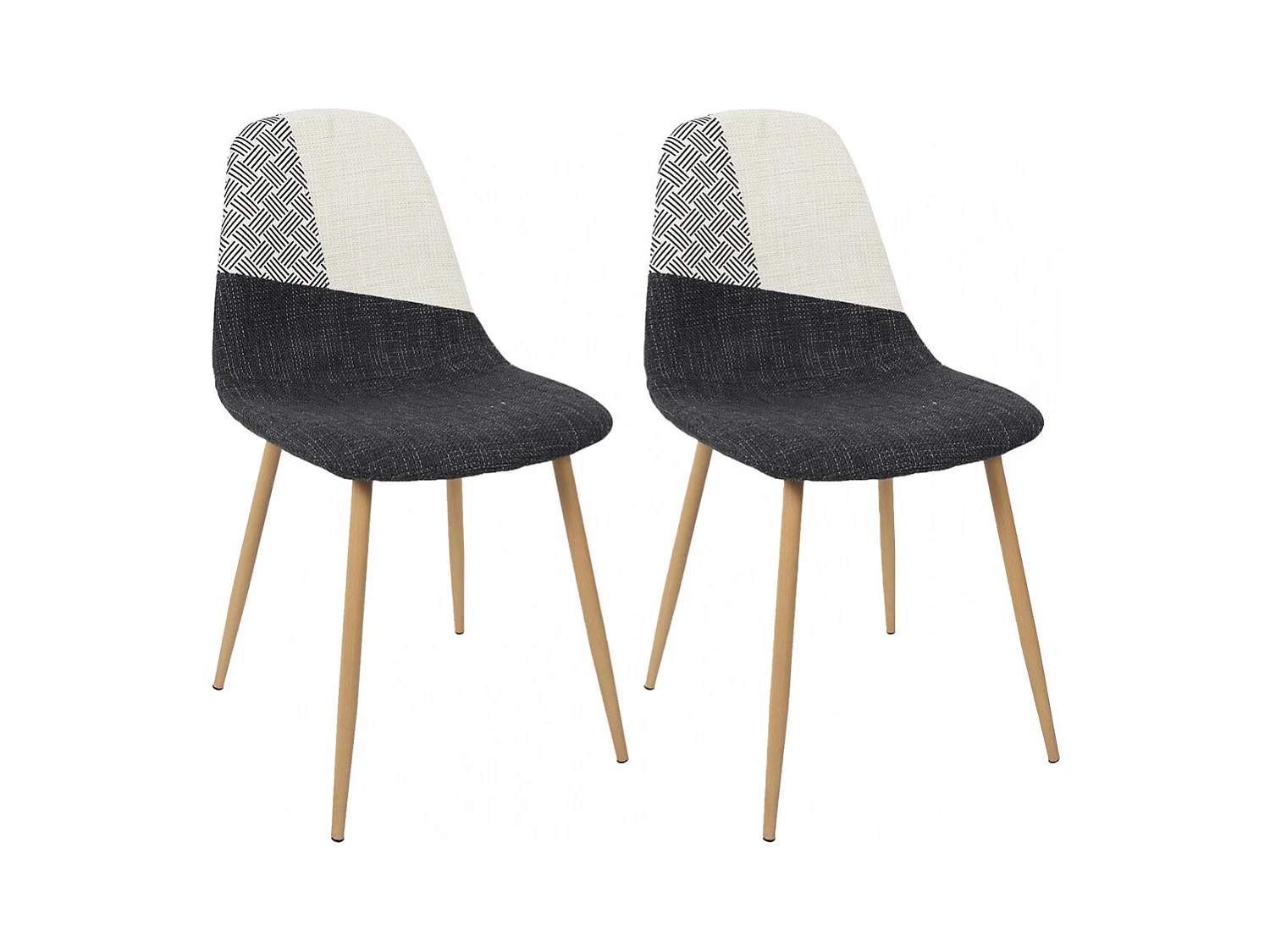 FILLA - Lot de 2 Chaises Noires Blanches et Motif Strié