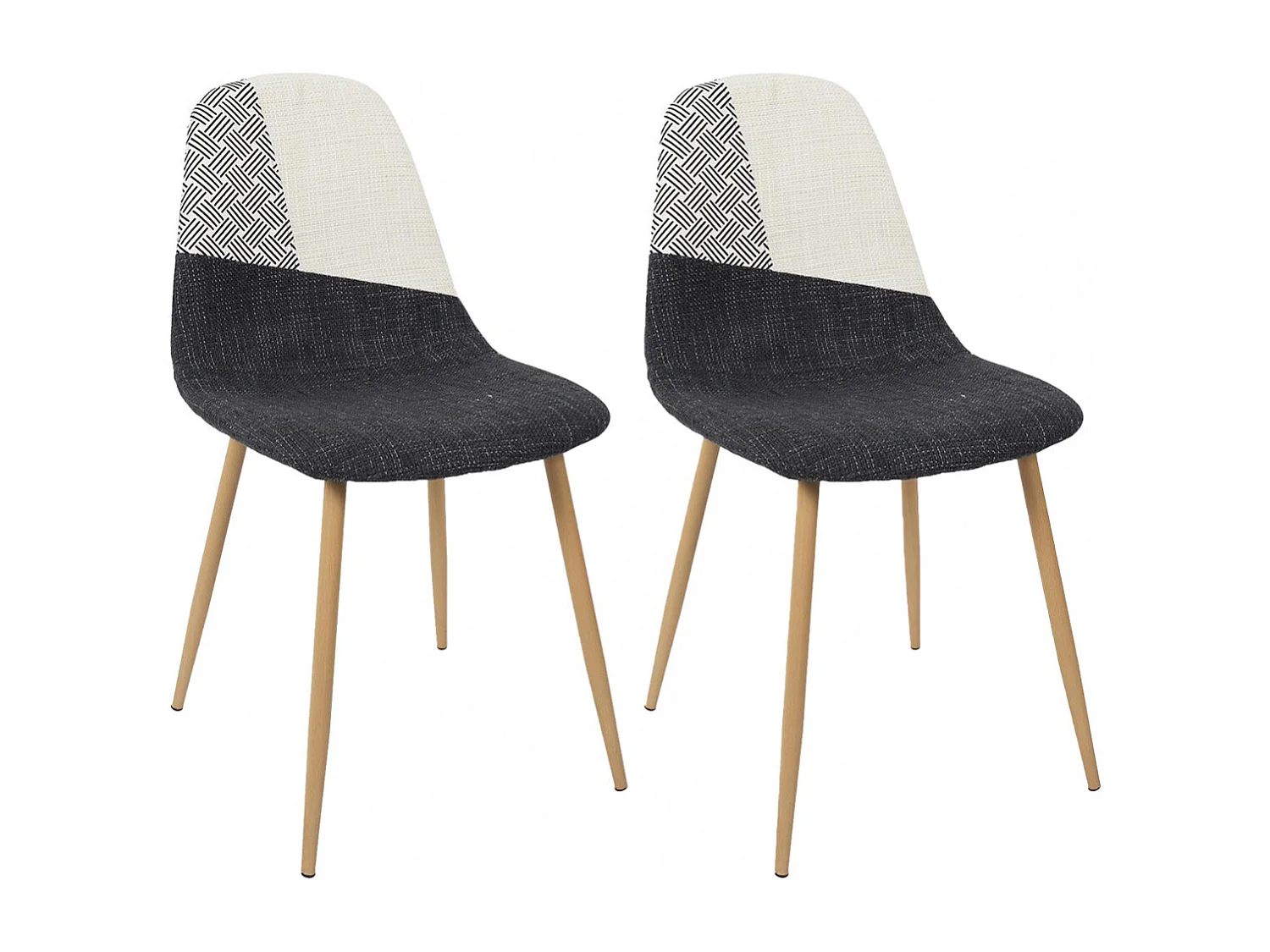 FILLA - Lot de 2 Chaises Noires Blanches et Motif Strié