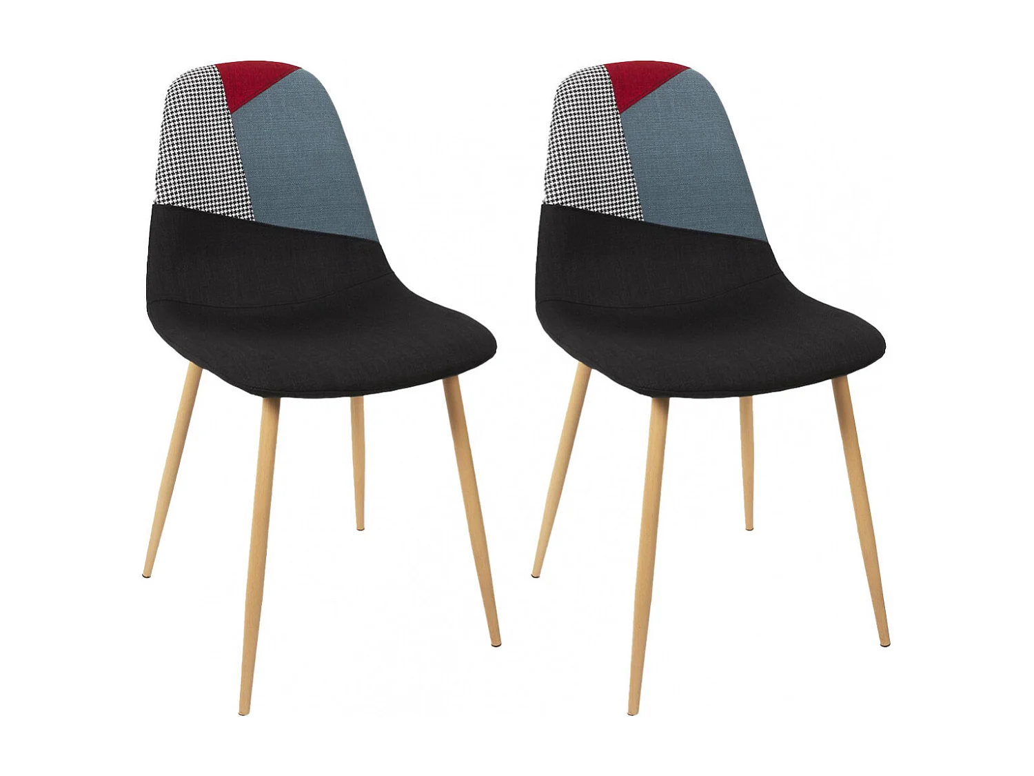 FILLA - Lot de 2 Chaises Tricolores et Motif Pied de Poule