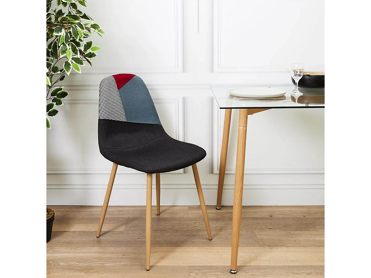 FILLA - Lot de 2 Chaises Tricolores et Motif Pied de Poule