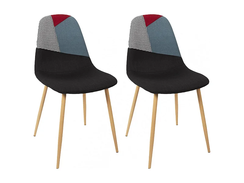 FILLA - Lot de 2 Chaises Tricolores et Motif Pied de Poule