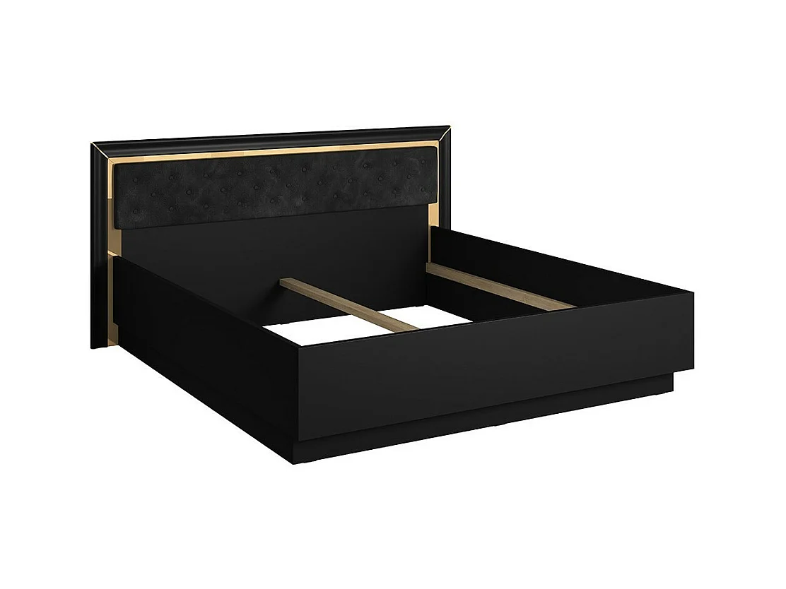 Cama de adulto 180x200 coleção DOHA. Cor preto fosco e dourado.