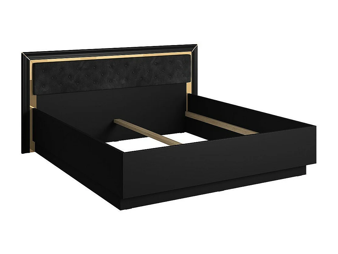 Lit adulte 180x200 collection DOHA. Coloris noir mat et doré.