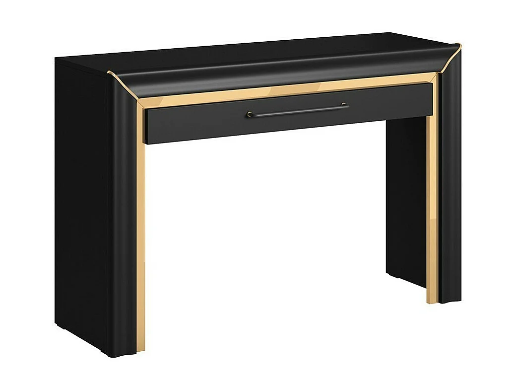 Mesa consola de diseño colección DOHA color negro mate y acabados dorados.