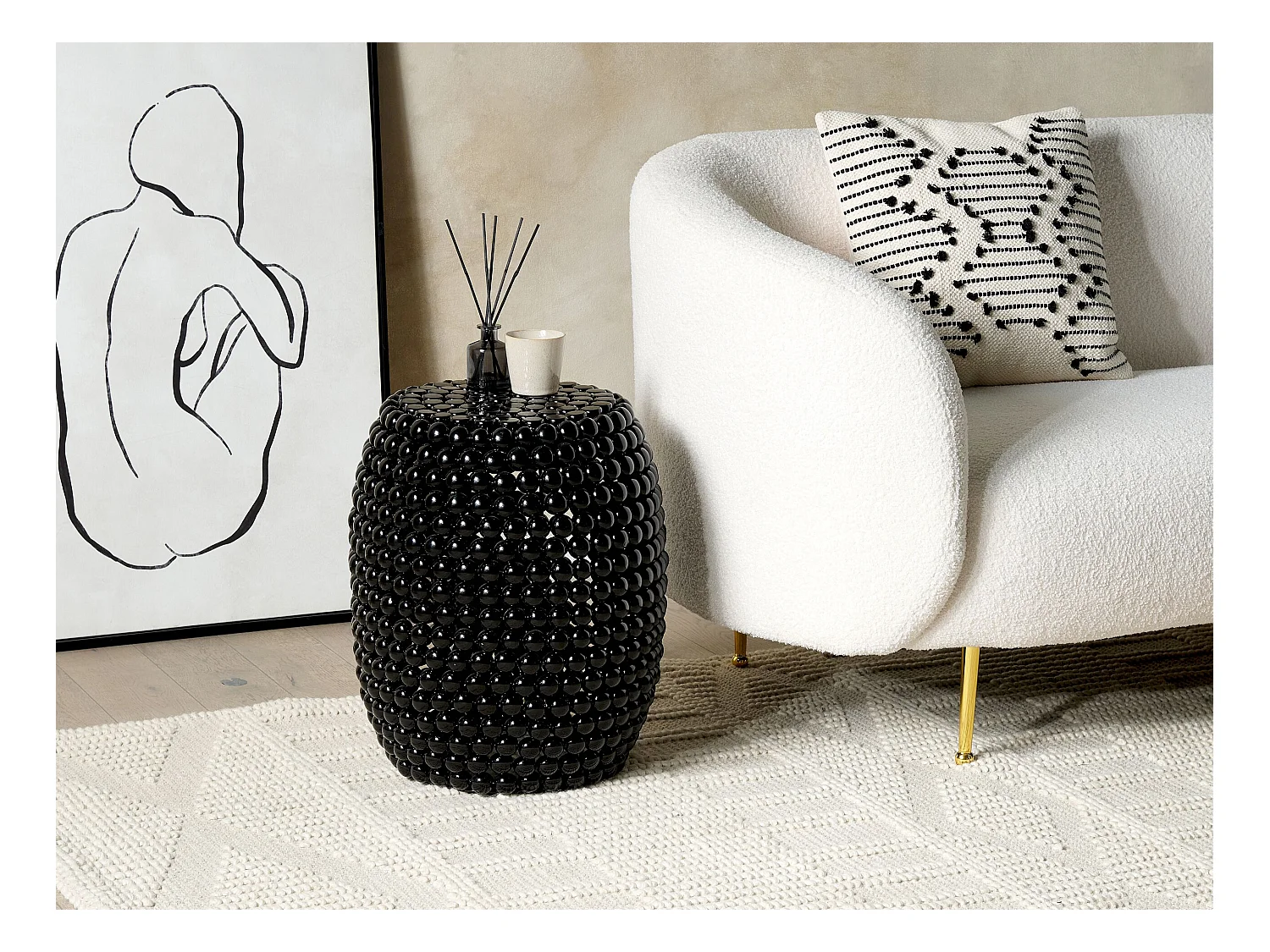 Beistelltisch Kunststoff Perlen-Optik schwarz oval ø32 cm Modern Glamourös Uhana