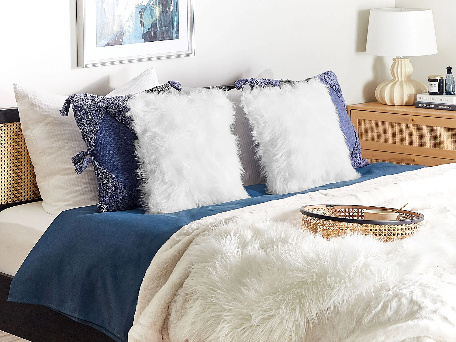 Set van 2 decoratieve kussens LUBHA Nepbont 42 x 42 cm Wit Effen