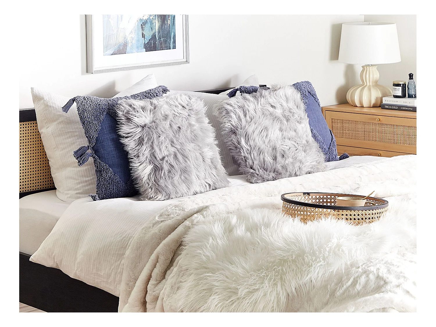 Dekokissen im 2er Set Felloptik 42 x 42 cm Polyester grau Lubha