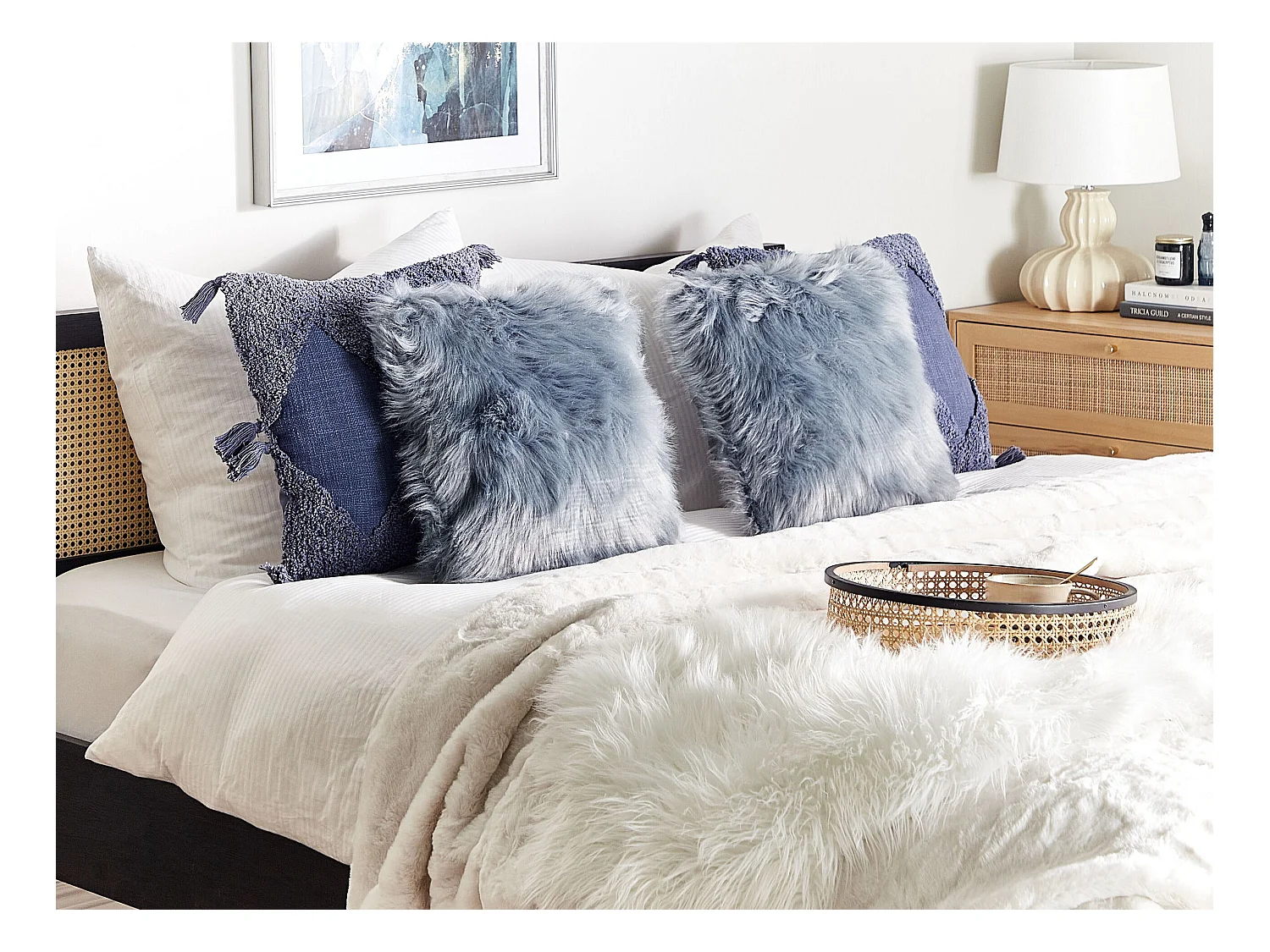 Dekokissen im 2er Set Felloptik 42 x 42 cm Polyester blau / grau Lubha