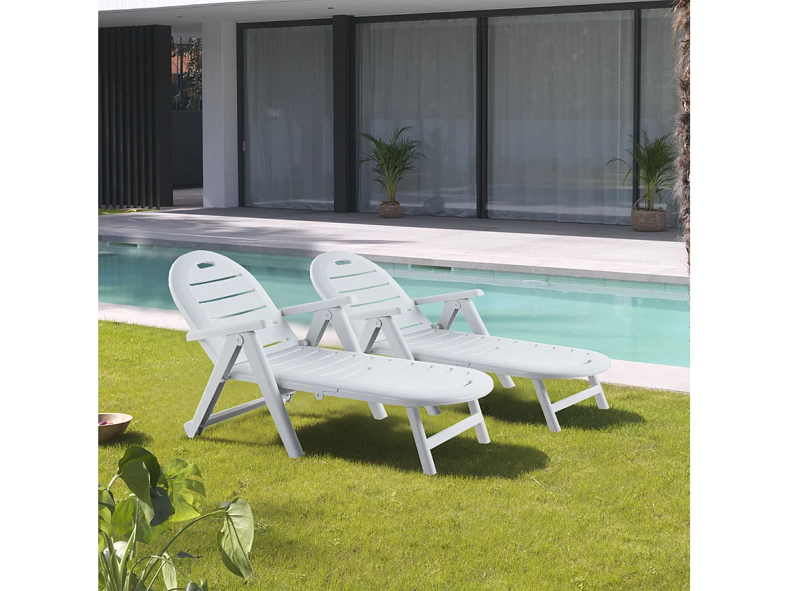 Set van 2 tuinzonnebedden wit CAIMAN van gerecycled plastic - Comfortabel en duurzaam