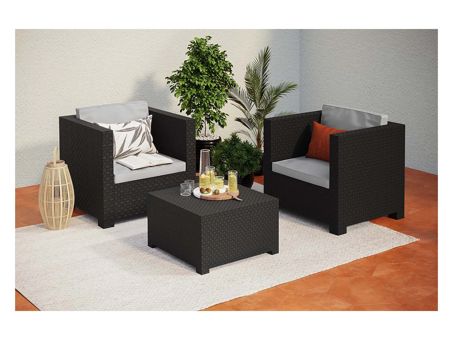 Gartenmöbel-Set 2-Sitzer aus grauem Rattan ANKARA - Bequem und wasserbeständig