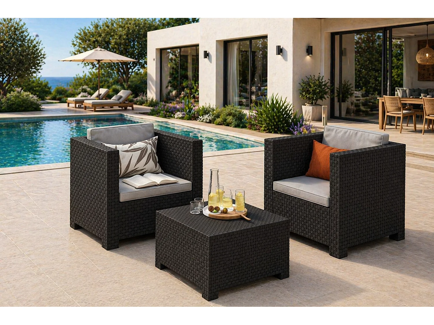 Gartenmöbel-Set 2-Sitzer aus grauem Rattan ANKARA