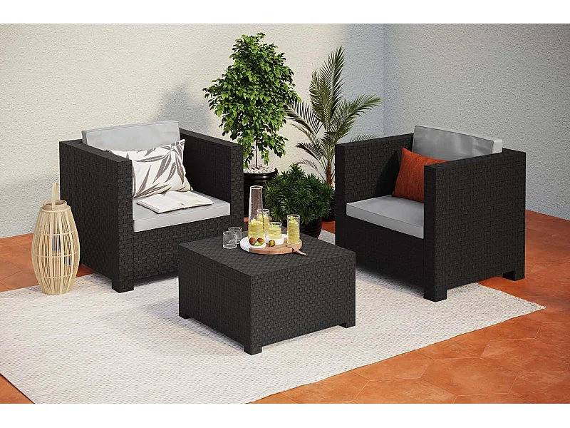 Salotto da giardino 2 posti effetto resina intrecciata grigio ANKARA