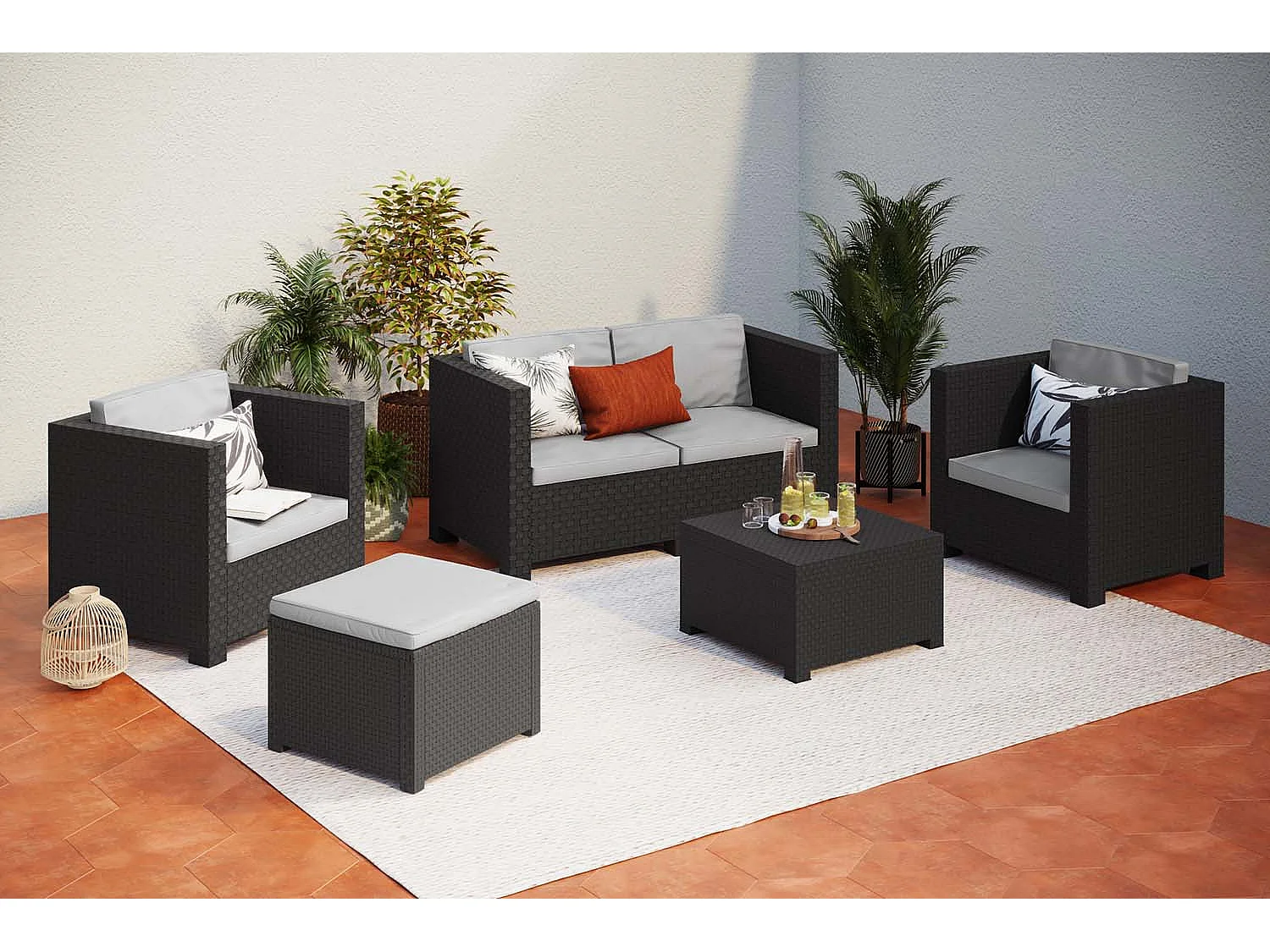 Salon de jardin 5 places effet résine tressée gris ANKARA