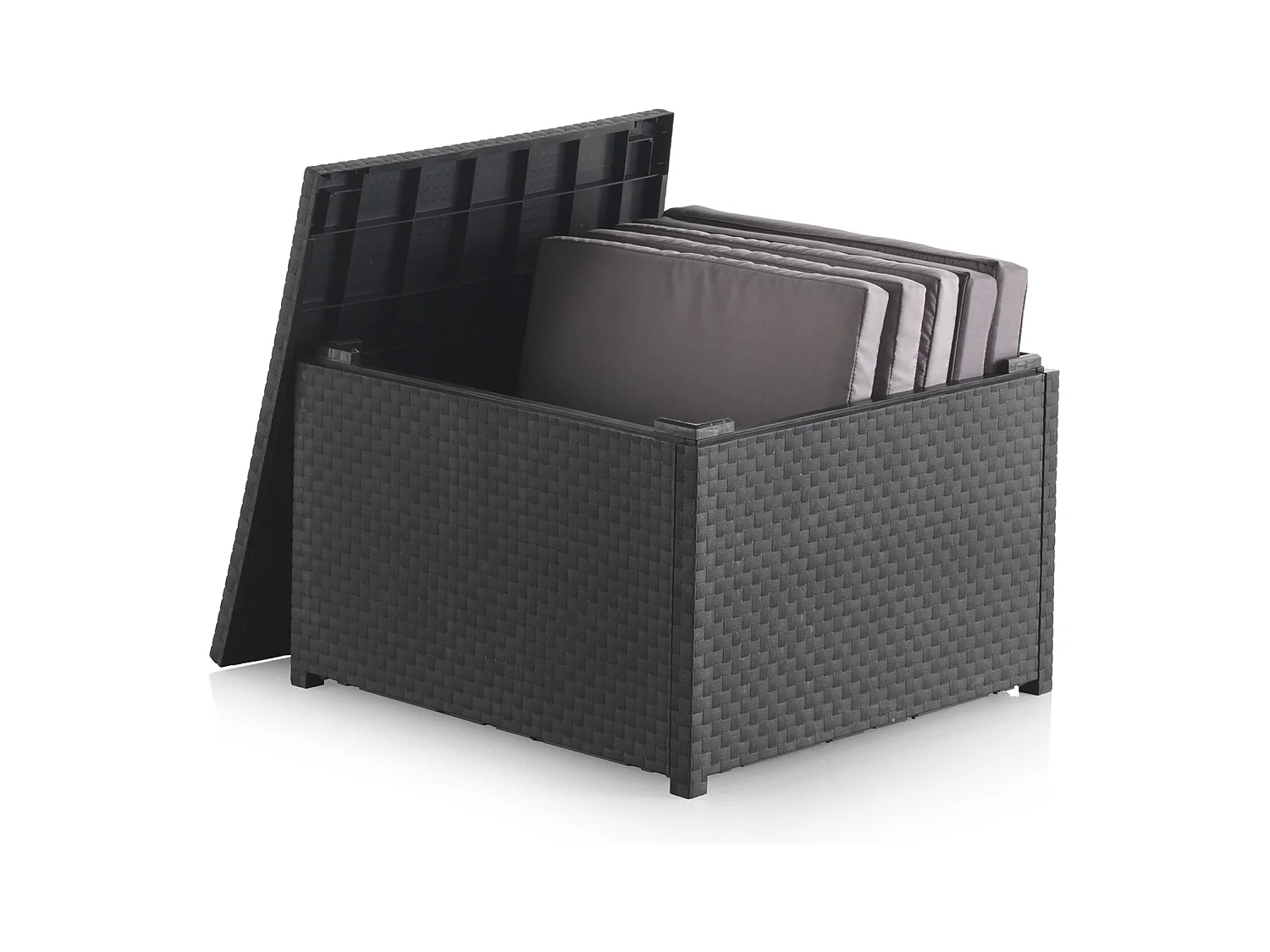 Loungeset voor 4 personen van grijs spuitgegoten hars met opbergbox ANKARA